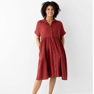 The Main Street Exchange Rust Cotton Gauze Knee Length Dress
